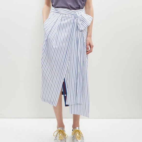NWT$975 Dries Van Noten Solada Striped Poplin High-Rise Midi Wrap Skirt 38 M 6-8 - Picture 1 of 16
